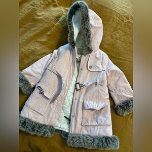 Burberry White Quilted Coat with Gray Fur Trim